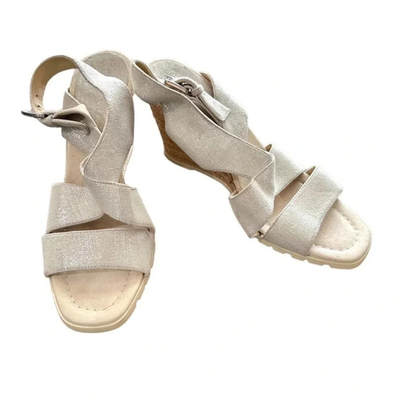 Donald J. Pliner Brevos Women's Gray & Tan Strappy Wedge Sandal Size 10M GUC - Picture 1 of 10